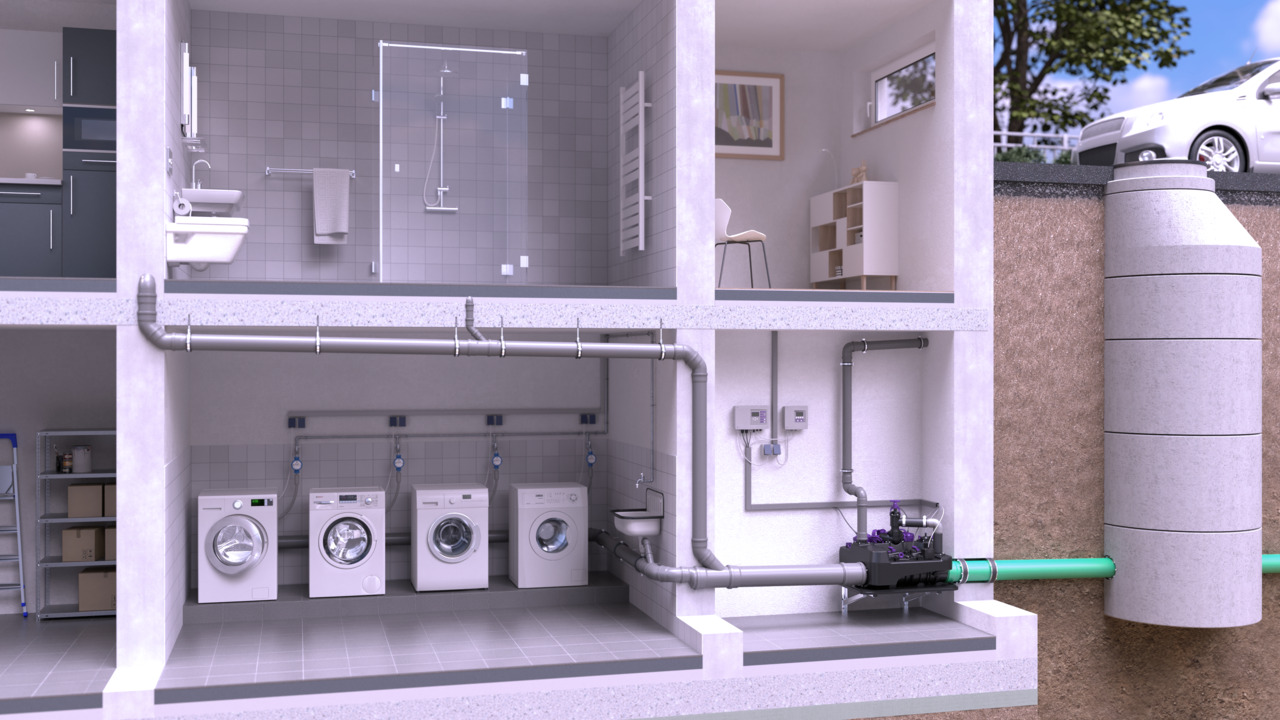 <em>Ecolift L</em> hibrit kaldırma sisteminin bir apartman binasına kurulum örneği <em>Ecolift L</em> hibrit kaldırma sisteminin bir apartman binasına kurulum örneği