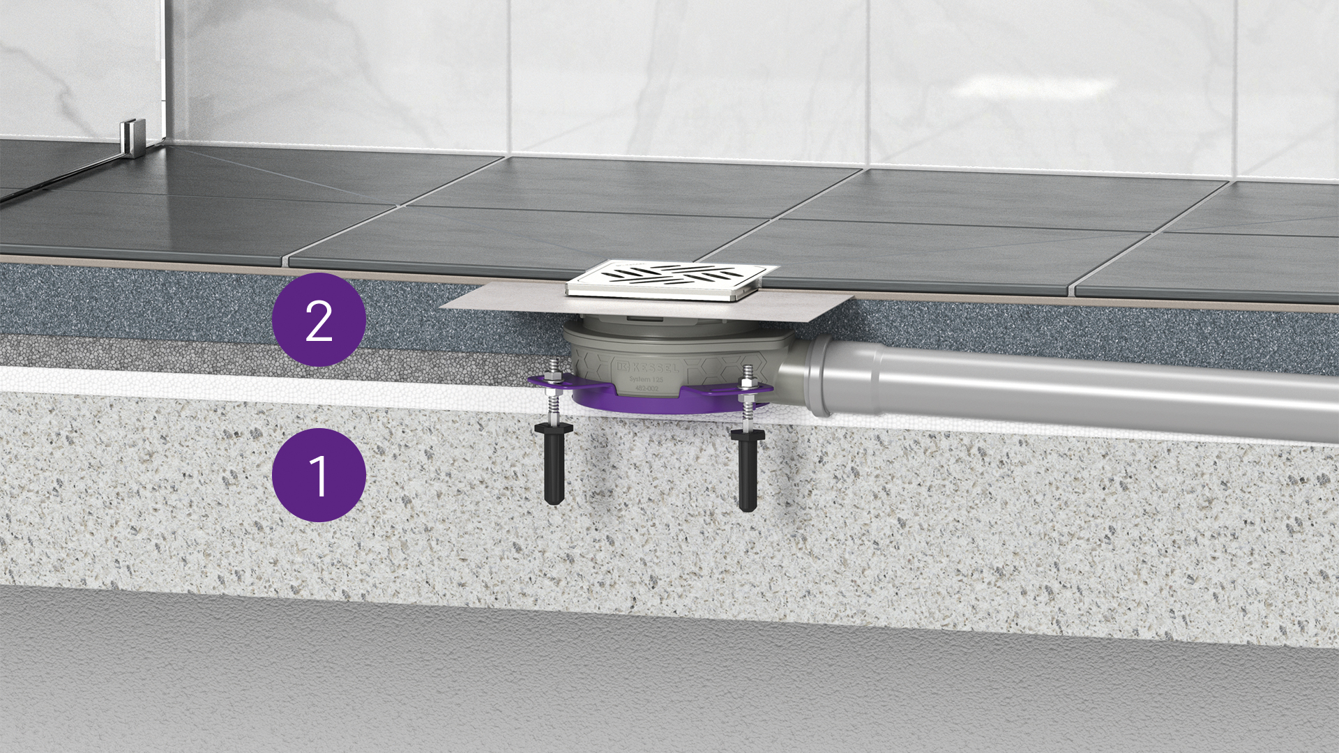 Banyo tahliye borusu montaj örneği: Duş kabininde kullanılan ultra ince model Banyo tahliye borusu montaj örneği: Duş kabininde kullanılan ultra ince model