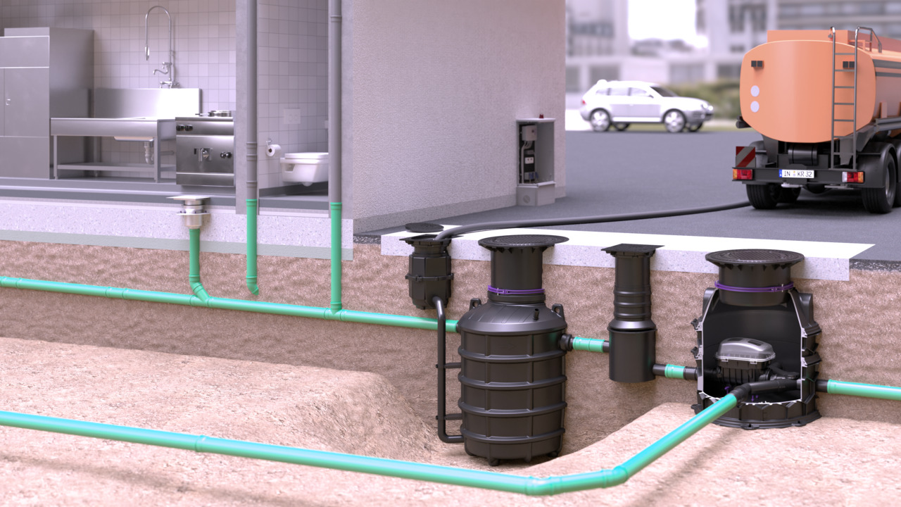 EasyClean ground Direct yağ ayırıcısının Pumpfix F ile birlikte teknik kuyuya montaj önerisi EasyClean ground Direct yağ ayırıcısının Pumpfix F ile birlikte teknik kuyuya montaj önerisi