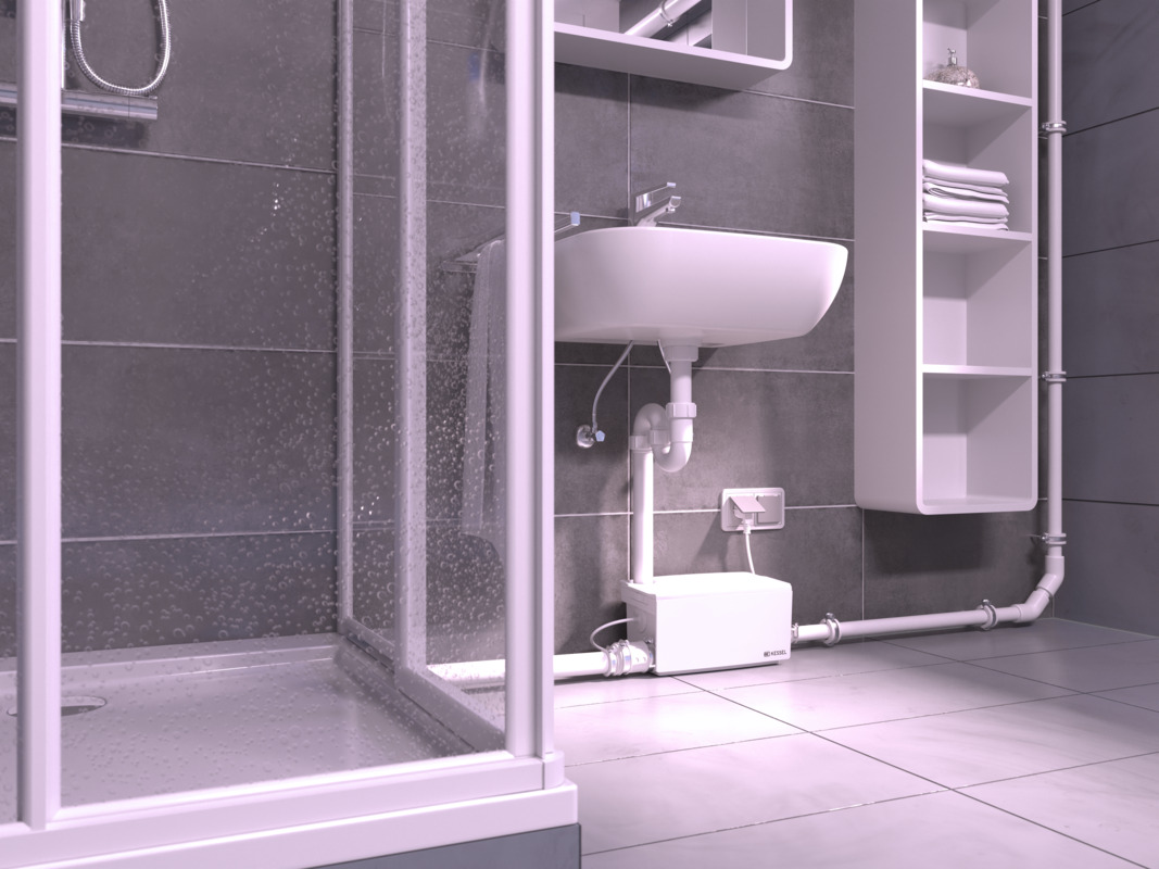 Minilift S montaj önerisi: ikinci açı Minilift S tipi küçük asansör, bodrum katındaki bir banyoya sonradan monte edildi.