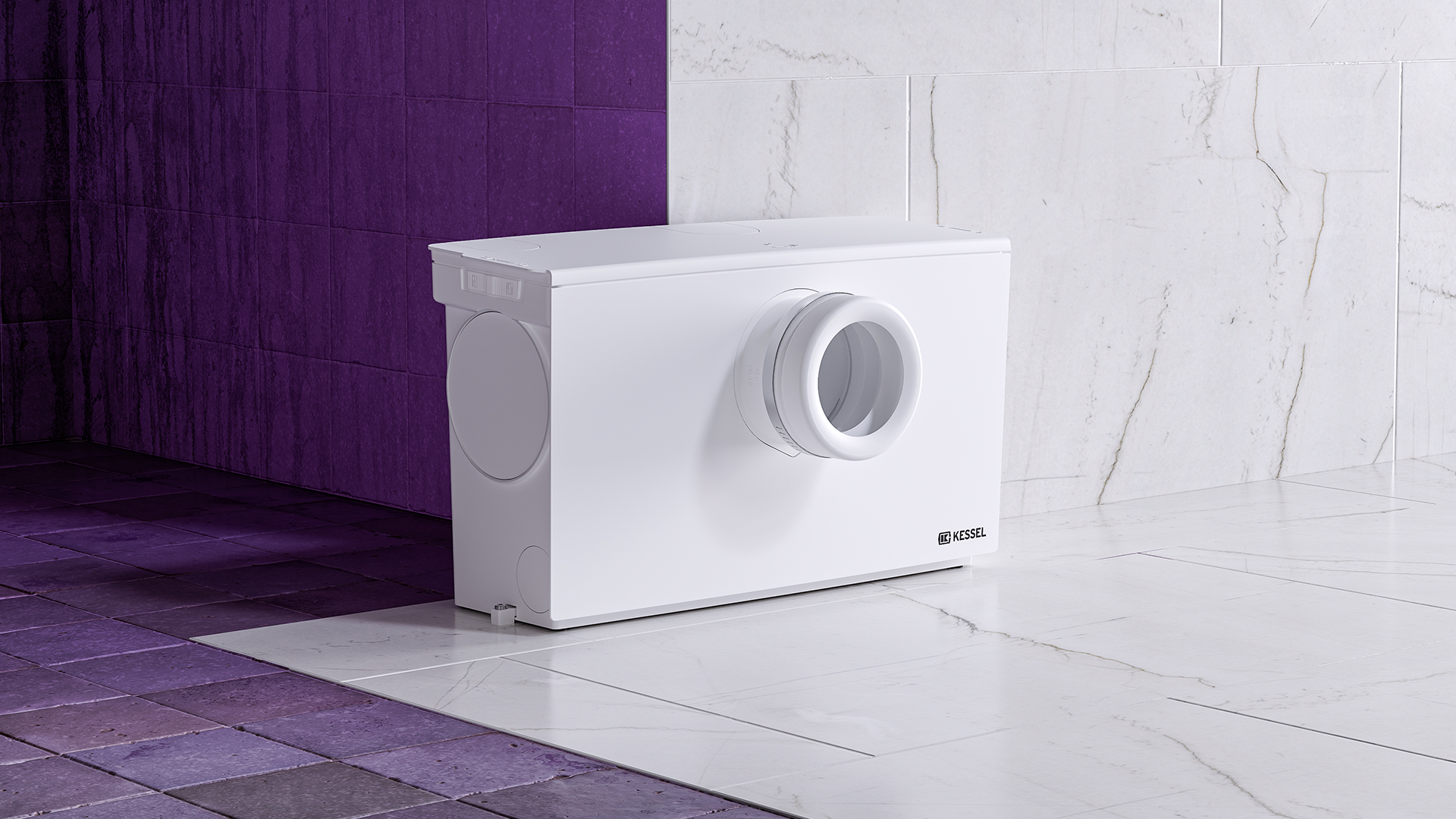 Eski bir oda ile yenilenmiş bir odanın birleştiği noktada bulunan Minilift küçük pompa sistemi.