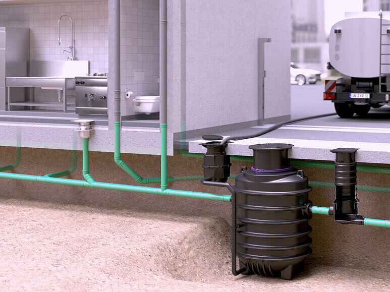 EasyClean ground yağ ayırıcısının atık bertaraf sistemine montaj örneği EasyClean ground yağ ayırıcısının atık bertaraf sistemine montaj örneği