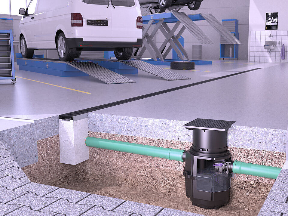 Bir oto tamirhanesindeki petrol ayırıcı Bir oto tamirhanesindeki petrol ayırıcı