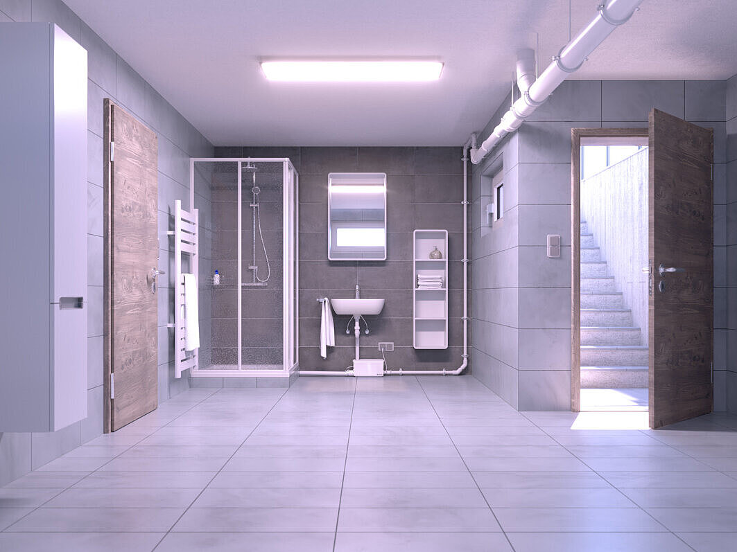 Minilift S Küçük Kaldırma Sistemi Montaj Şeması Minilift S tipi küçük asansör, bodrum katındaki bir banyoya sonradan monte edildi.