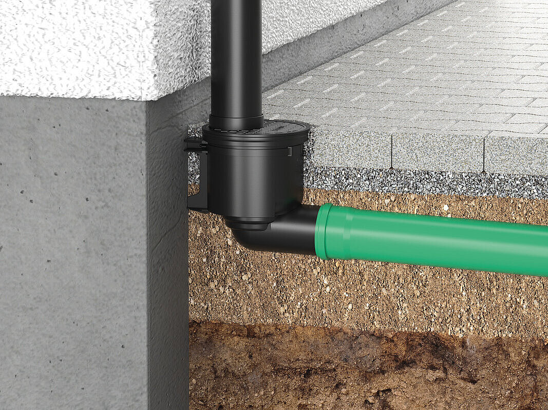 Yatay çıkışlı oluk süzgeci için montaj şeması Yatay çıkışlı oluk süzgeci için montaj şeması