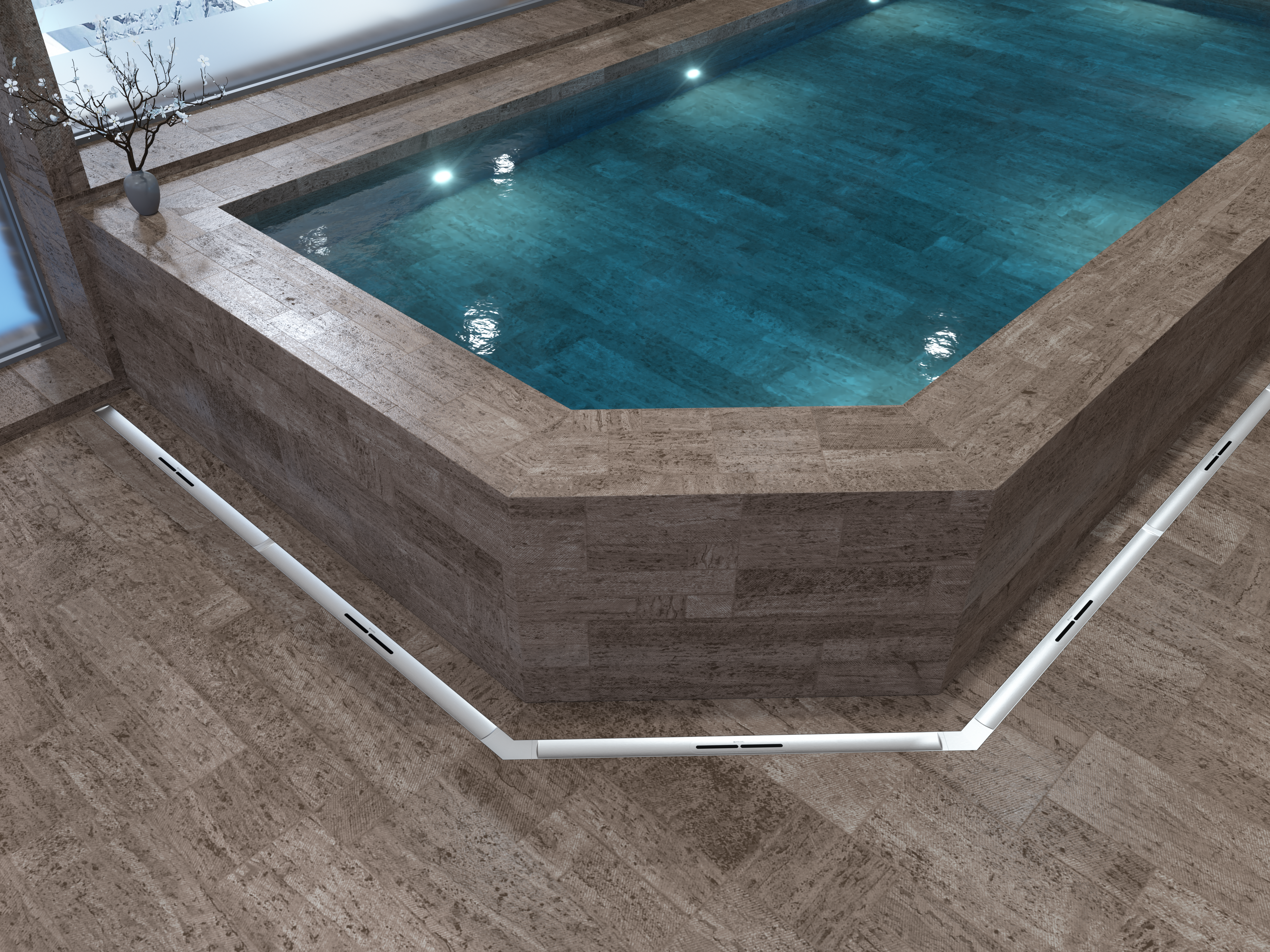 Sağlıklı yaşam alanında Linearis Infinity duş kanalı için montaj şeması, paslanmaz çelik yüzey