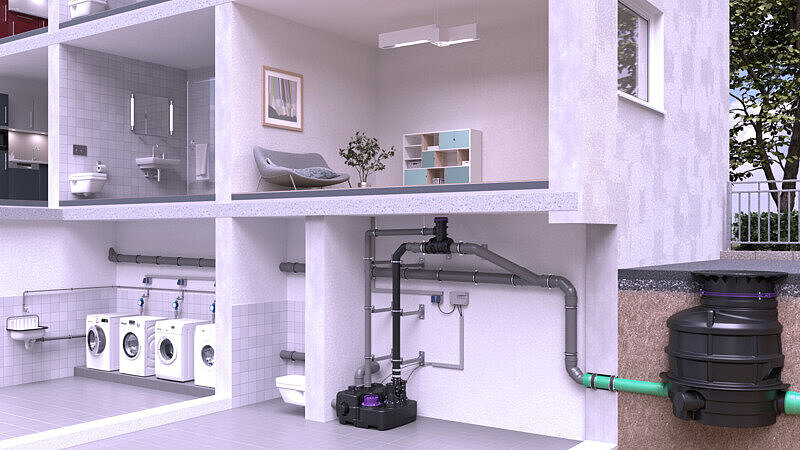 CleverVent havalandırma dağıtıcı sisteminin bir apartman binasında kurulum örneği.